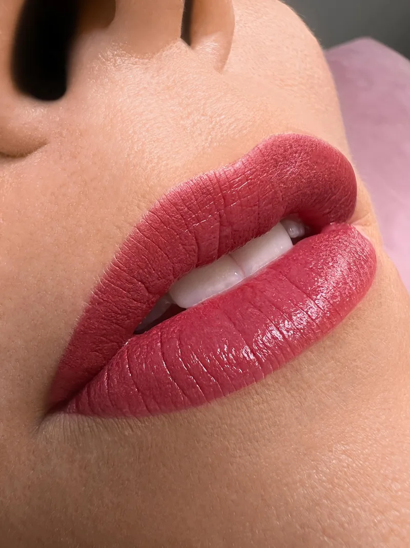 Lippen mit Permanent Make-up in kräftigem Beerenton, Nahaufnahme – DK Beauty Lounge Bodelshausen